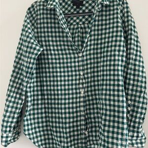J. Crew Green and White Gingham Button-Down Shirt